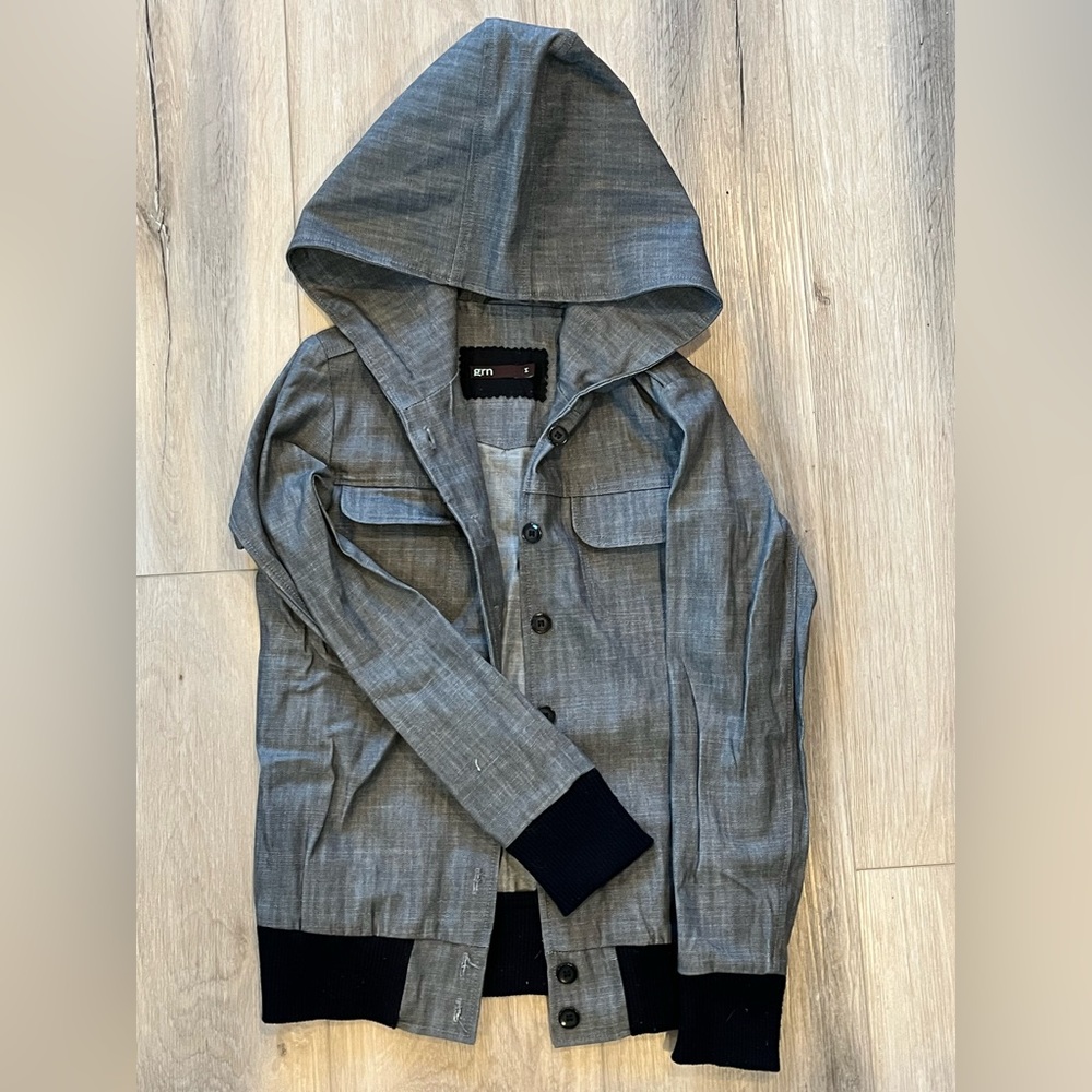VINTAGE GRN Hooded Jacket Medium fits like Small Grey Denim Coat